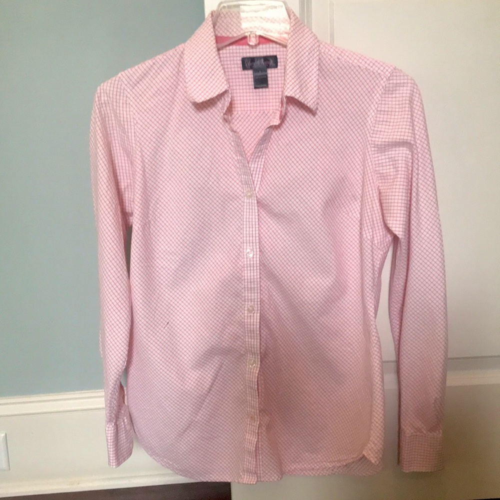 Pink check button down.